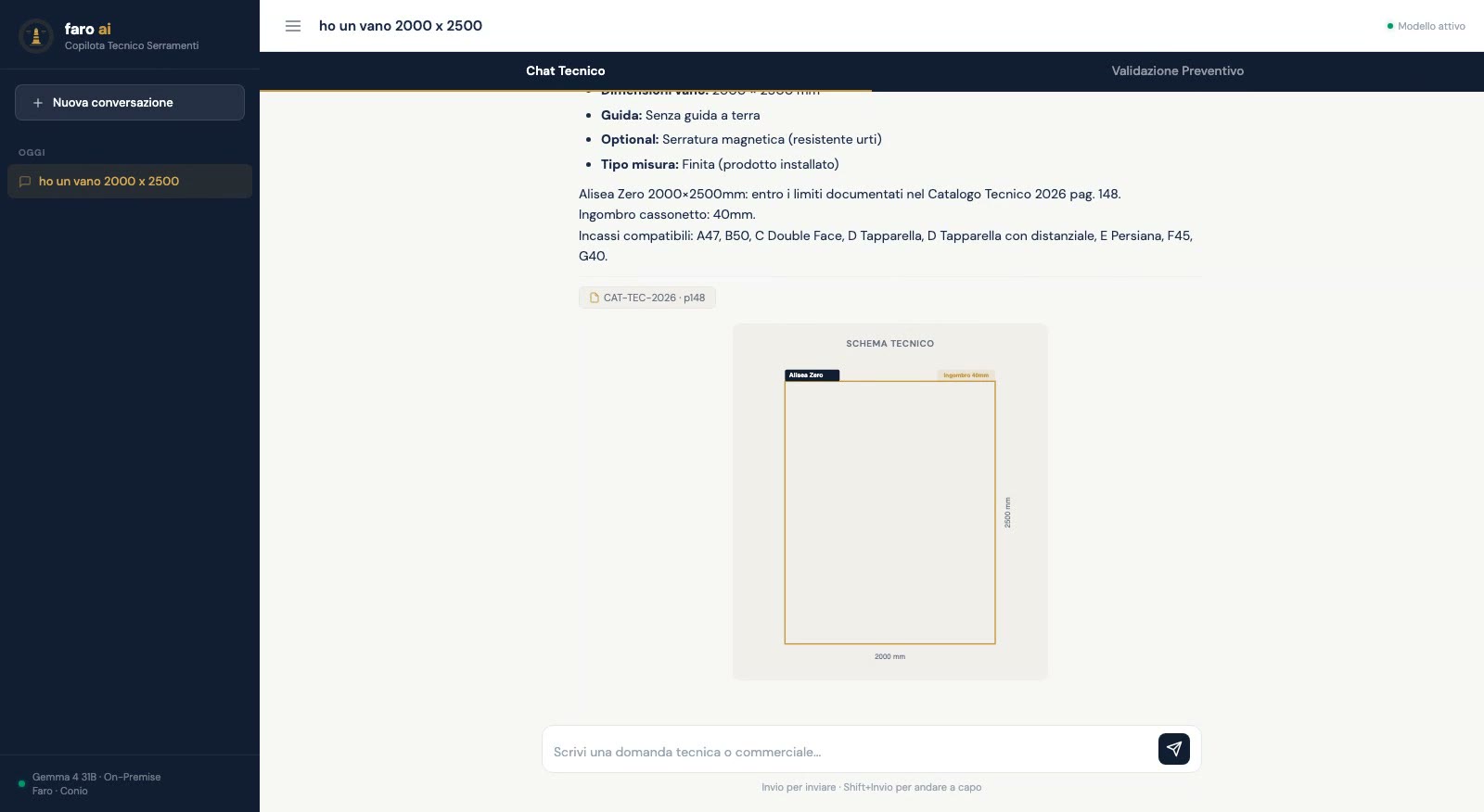Schermata ORIONE: configuratore guidato con suggerimenti e validazione della configurazione